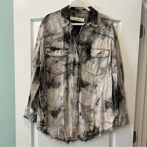 Free People (We the Free) Lovestruck Acid Wash Denim Top